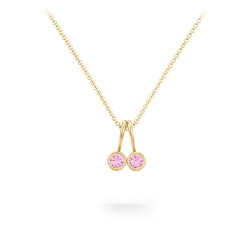 Multi Bezel Set Birthstone Necklace - 2 Stone – 18K Gold Plated Silver with Pink Tourmaline