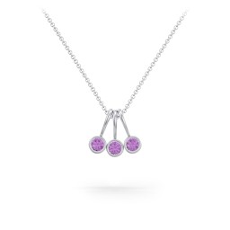 Multi Bezel Set Birthstone Necklace - 3 Stone in 925 Sterling Silver with Amethyst