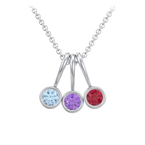 Multi Bezel Set Birthstone Necklace - 3 Stone – Sterling Silver with Blue Topaz, Amethyst, and Ruby
