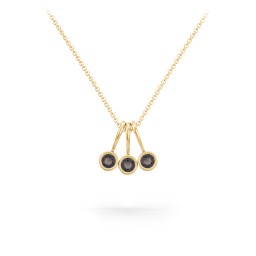 Multi Bezel Set Birthstone Necklace - 3 Stone in 18K Gold Plated Silver with Smokey Quartz, Fancy Pink Premium Zirconia, Citrine, and Peridot