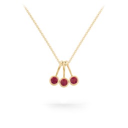 Multi Bezel Set Birthstone Necklace - 3 Stone in 18K Gold Plated Silver with Ruby, Fancy Pink Premium Zirconia, Citrine, and Peridot