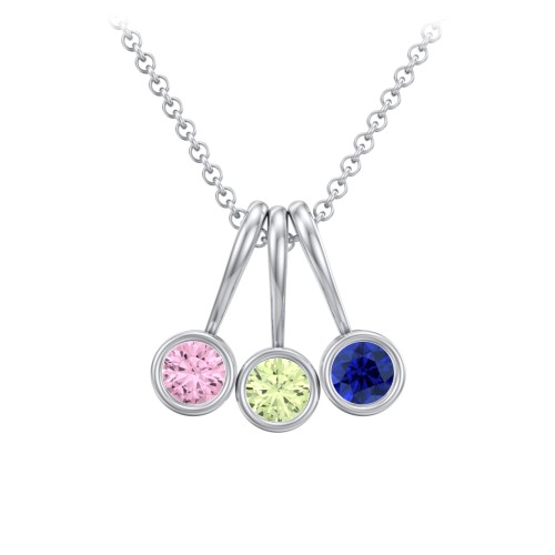 Multi Bezel Set Birthstone Necklace - 3 Stone – Sterling Silver with Pink Tourmaline, Peridot, and Blue Sapphire