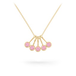 Multi Bezel Set Birthstone Necklace - 5 Stone in 18K Gold Plated Silver with Pink Tourmaline and Peridot