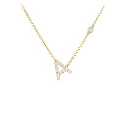 Pavé A Initial Necklace with Satellite Gemstone in 10K Solid Yellow Gold with White Premium Zirconia and Blue Topaz