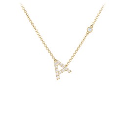 Pavé A Initial Necklace with Satellite Gemstone in 10K Solid Yellow Gold with White Premium Zirconia and Aquamarine