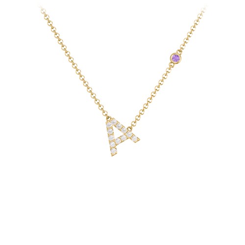 Pavé A Initial Necklace with Satellite Gemstone