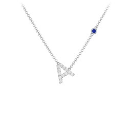 Pavé A Initial Necklace with Satellite Gemstone in 925 Sterling Silver with White Premium Zirconia and Blue Sapphire