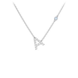 Pavé A Initial Necklace with Satellite Gemstone in 925 Sterling Silver with White Premium Zirconia and Blue Topaz