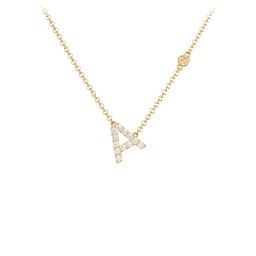 Pavé A Initial Necklace with Satellite Gemstone in 10K Solid Yellow Gold with White Premium Zirconia and Citrine