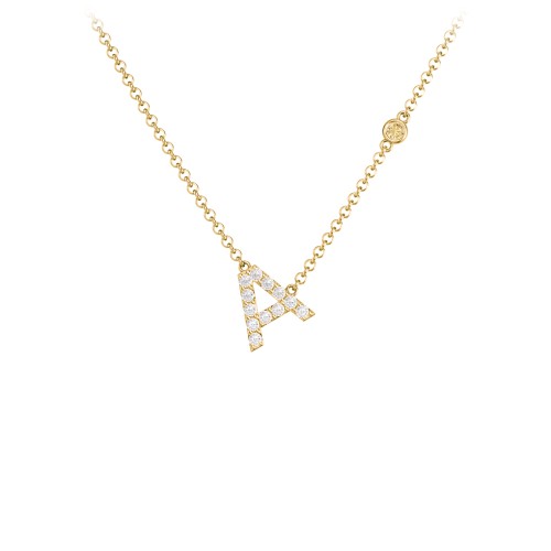 Pavé A Initial Necklace with Satellite Gemstone – 10K Yellow Gold with White Premium Zirconia and Citrine