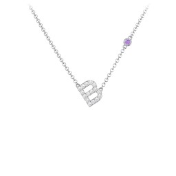 Pavé B Initial Necklace with Satellite Gemstone
