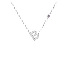 Pavé B Initial Necklace with Satellite Gemstone in 925 Sterling Silver with White Premium Zirconia and Alexandrite