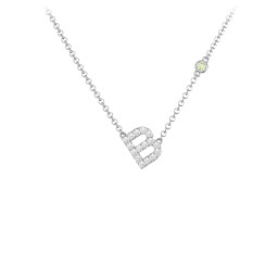 Pavé B Initial Necklace with Satellite Gemstone in 925 Sterling Silver with White Premium Zirconia and Peridot