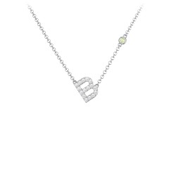 Pavé B Initial Necklace with Satellite Gemstone – 10K Yellow Gold with White Premium Zirconia and Peridot