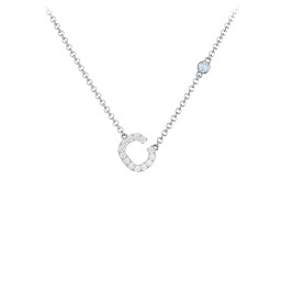Pavé C Initial Necklace with Satellite Gemstone in 925 Sterling Silver