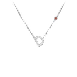 Pavé D Initial Necklace with Satellite Gemstone in 925 Sterling Silver with White Premium Zirconia and Garnet