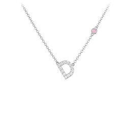 Pavé D Initial Necklace with Satellite Gemstone in 925 Sterling Silver with White Premium Zirconia and Pink Tourmaline