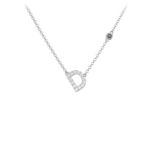 Pavé D Initial Necklace with Satellite Gemstone – Sterling Silver with White Premium Zirconia and Smokey Quartz