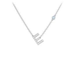 Pavé E Initial Necklace with Satellite Gemstone in 925 Sterling Silver