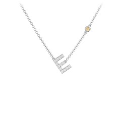 Pavé E Initial Necklace with Satellite Gemstone – 10K Yellow Gold with White Premium Zirconia and Citrine