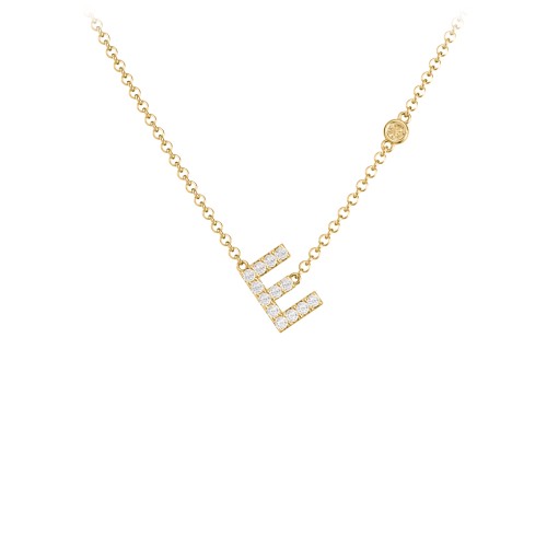 Pavé E Initial Necklace with Satellite Gemstone – 10K Yellow Gold with White Premium Zirconia and Citrine