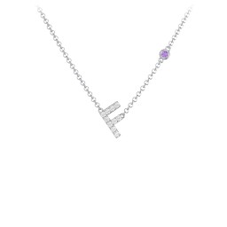 Pavé F Initial Necklace with Satellite Gemstone