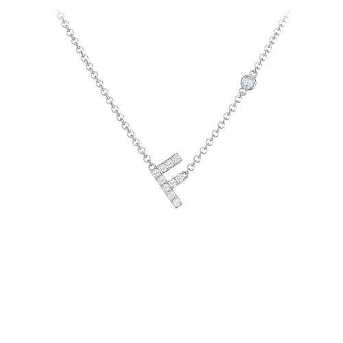 Pavé F Initial Necklace with Satellite Gemstone