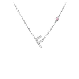 Pavé F Initial Necklace with Satellite Gemstone in 925 Sterling Silver with White Premium Zirconia and Pink Tourmaline