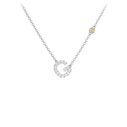 Pavé G Initial Necklace with Satellite Gemstone in 925 Sterling Silver with White Premium Zirconia and Citrine