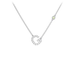 Pavé G Initial Necklace with Satellite Gemstone in 925 Sterling Silver with White Premium Zirconia and Peridot