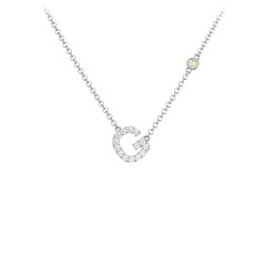Pavé G Initial Necklace with Satellite Gemstone – 10K Yellow Gold with White Premium Zirconia and Peridot