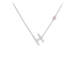 Pavé H Initial Necklace with Satellite Gemstone in 925 Sterling Silver with White Premium Zirconia and Pink Tourmaline