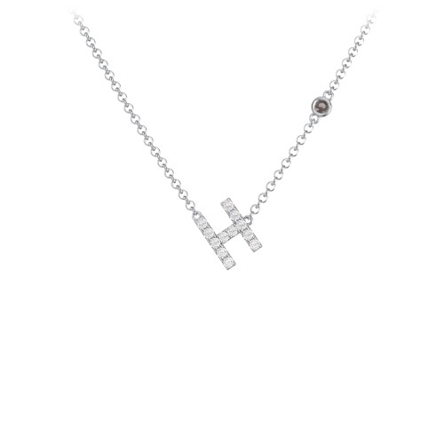 Pavé H Initial Necklace with Satellite Gemstone – Sterling Silver with White Premium Zirconia and Smokey Quartz