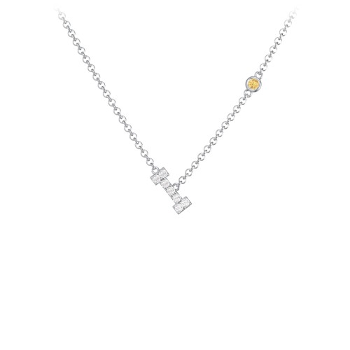 Pavé I Initial Necklace with Satellite Gemstone – Sterling Silver with White Premium Zirconia and Citrine
