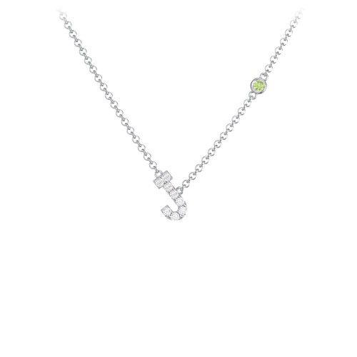 Pavé J Initial Necklace with Satellite Gemstone