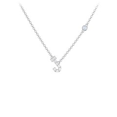 Pavé J Initial Necklace with Satellite Gemstone – Sterling Silver with White Premium Zirconia and Aquamarine