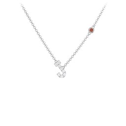 Pavé J Initial Necklace with Satellite Gemstone in 925 Sterling Silver with White Premium Zirconia and Garnet
