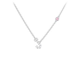 Pavé J Initial Necklace with Satellite Gemstone in 925 Sterling Silver with White Premium Zirconia and Pink Tourmaline