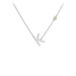 Pavé K Initial Necklace with Satellite Gemstone in 925 Sterling Silver with White Premium Zirconia and Peridot