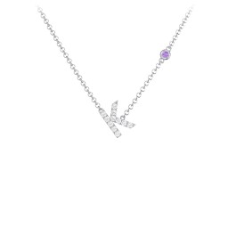 Pavé K Initial Necklace with Satellite Gemstone in 925 Sterling Silver with White Premium Zirconia and Amethyst