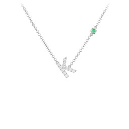 Pavé K Initial Necklace with Satellite Gemstone in 925 Sterling Silver with White Premium Zirconia and Emerald