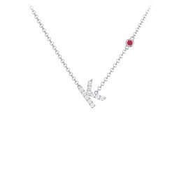 Pavé K Initial Necklace with Satellite Gemstone in 925 Sterling Silver with White Premium Zirconia and Ruby