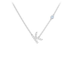 Pavé K Initial Necklace with Satellite Gemstone – 10K Yellow Gold with White Premium Zirconia and Blue Topaz