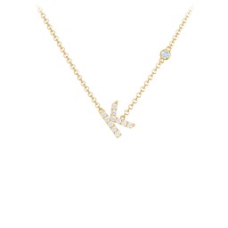 Pavé K Initial Necklace with Satellite Gemstone in 10K Solid Yellow Gold with White Premium Zirconia and Blue Topaz