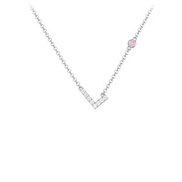 Pavé L Initial Necklace with Satellite Gemstone in 925 Sterling Silver with White Premium Zirconia and Pink Tourmaline