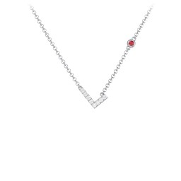 Pavé L Initial Necklace with Satellite Gemstone in 925 Sterling Silver with White Premium Zirconia and Garnet