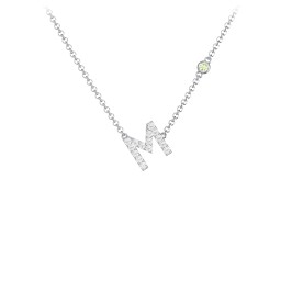 Pavé M Initial Necklace with Satellite Gemstone in 925 Sterling Silver with White Premium Zirconia and Peridot