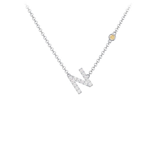Pavé N Initial Necklace with Satellite Gemstone
