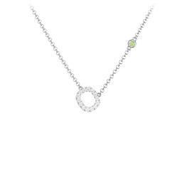 Pavé O Initial Necklace with Satellite Gemstone in 925 Sterling Silver with White Premium Zirconia and Peridot