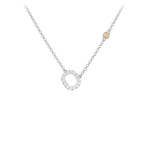 Pavé O Initial Necklace with Satellite Gemstone – Sterling Silver with White Premium Zirconia and Citrine